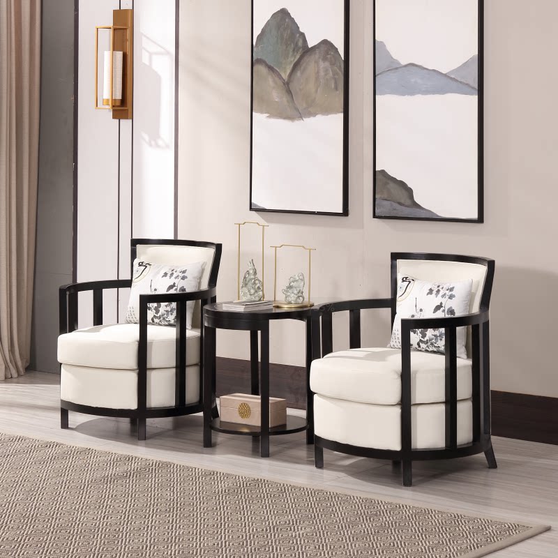 New Chinese style solid wood sofa chair balcony leisure three-piece suit combination model house sample house exhibition center living room reception negotiation chair