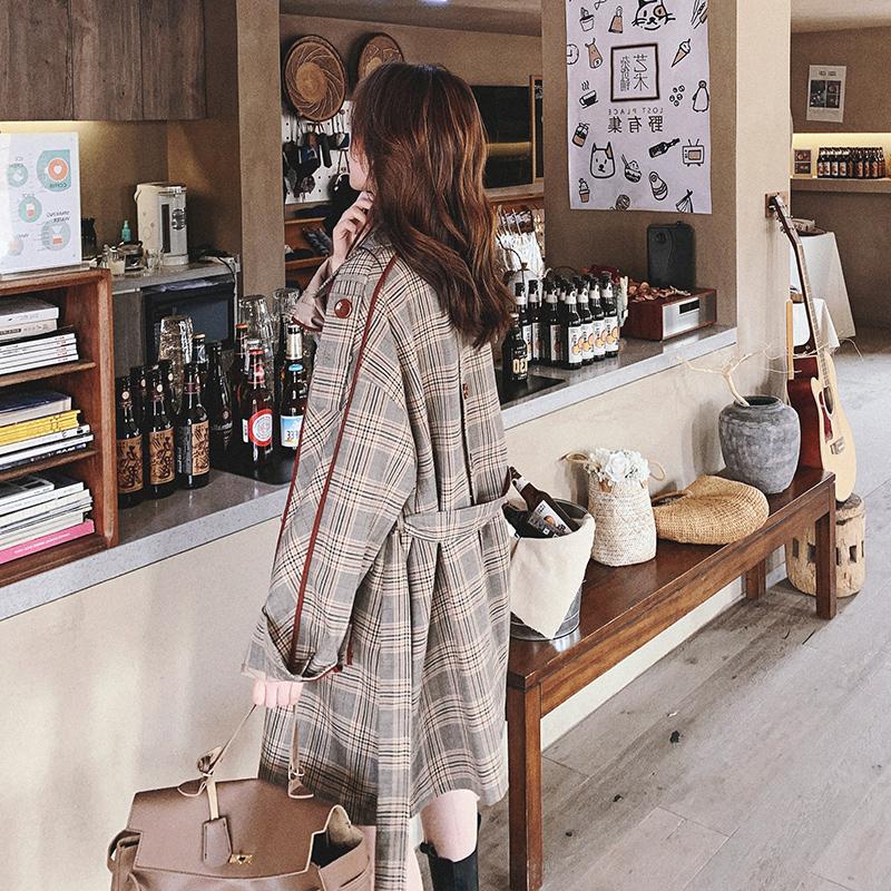 Lecea Alice plaid coat women's 2022 Korean version loose retro small high school long windbreaker