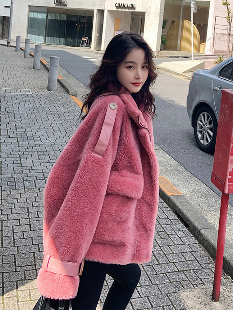 Lecea Alice lamb wool coat women 2022 winter new Korean version loose small workwear jacket