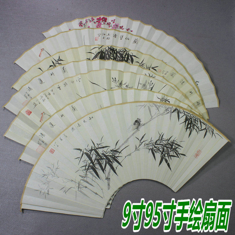 Suzhou Su Gong fan pure hand-painted works flower and bird series 9 inches 9 5 inches 18 files fan bone non-printing number selection shot