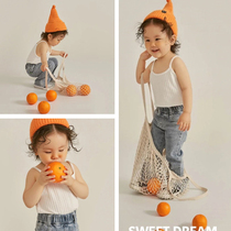 New childrens simple photo photography props simulation orange hipster photo creative weaving net bag bag