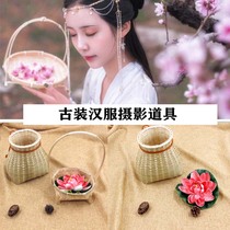 Photo studio costume Hanfu photography props holding basket meticulous painting style decoration childrens small basket shooting ornaments