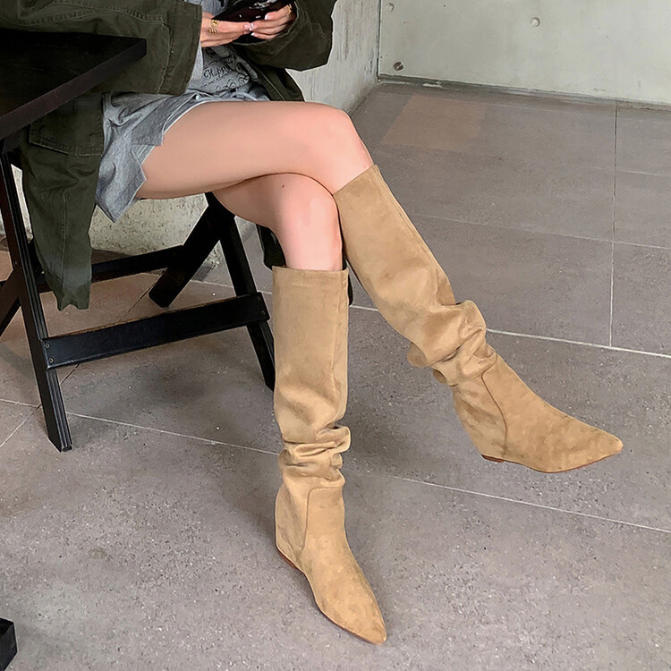 Cat Brother Handmade Boots~6.5Cm Internal Height Increase Suede Stacked Long Boots for Women 2024 Autumn/Winter New Pointed Toe High Boots Cat Brother Handmade Boots~6.5Cm Internal Height Increase Suede Stacked Long Boots for Women 2024 Autumn/Winter New Pointed Toe High Boots
