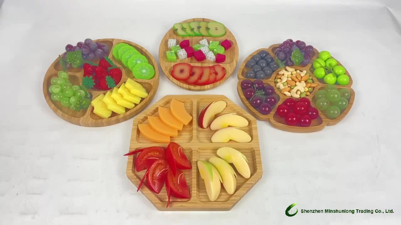 Bamboo Service Plate Round Party Self Dinner Plate 7section Round Nut