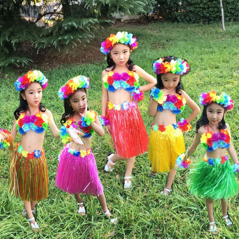 Hawaiian children's 61 dance kindergarten performance plus skirt seaweed dance costume Garland corset hula five-piece set