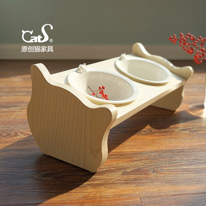 CatS cat furniture cute cat bevel wooden cat dining table cat bowl rack cat food bowl color cat porcelain bowl 