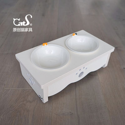 CatS cat furniture Classic wooden cat dining table, cat food bowl for adult cats, height-increasing multi-color porcelain bowl, free shipping