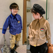 Boys long-sleeved corduroy shirt 2023 internet celebrity childrens thickened shirt for medium and large children Korean style tops autumn and winter