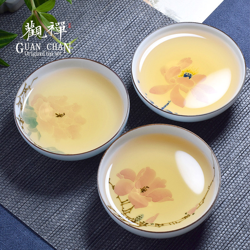 Zen Jingde Town Tea Cup Handdrawn Tire White Tire Ceramic All-handmade small teacup owner cup Single Cup