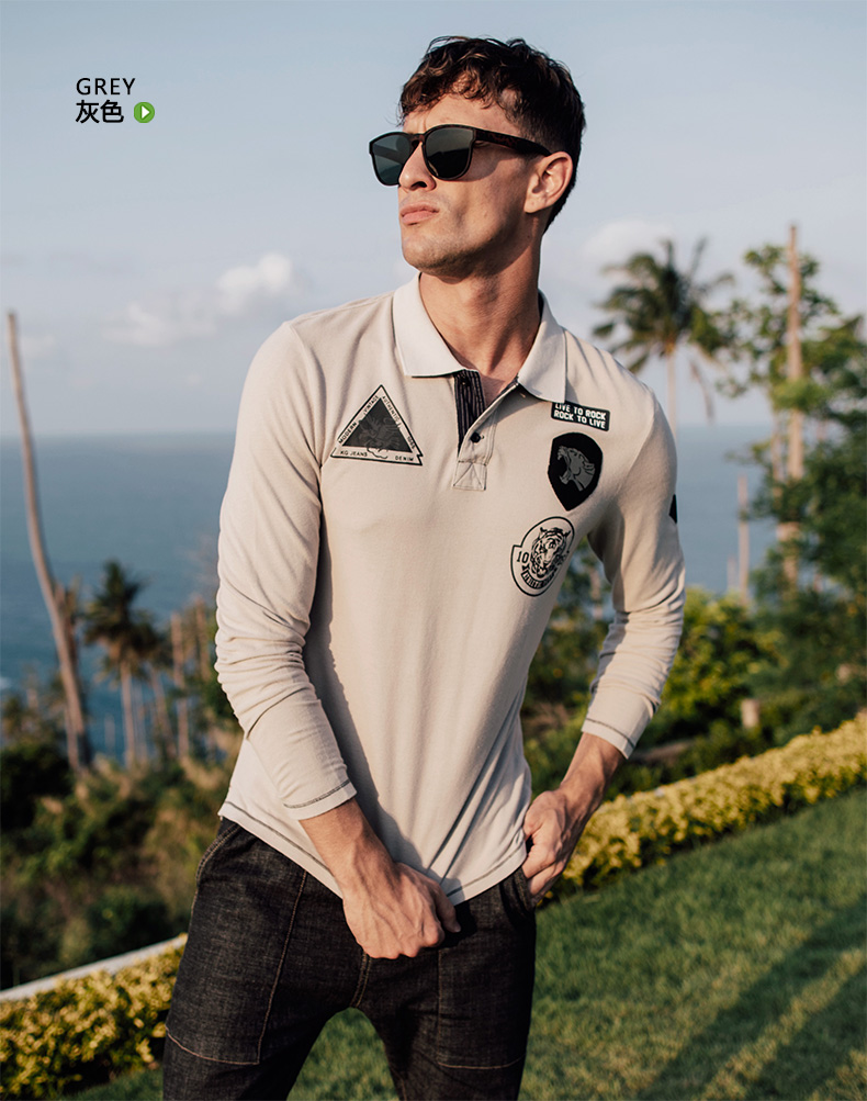 [Giải phóng mặt bằng] mùa thu mới cho nam ve áo cotton Áo sơ mi nam retro cũ giặt áo thun dài tay 1674 áo thun nam có cổ hàng hiệu