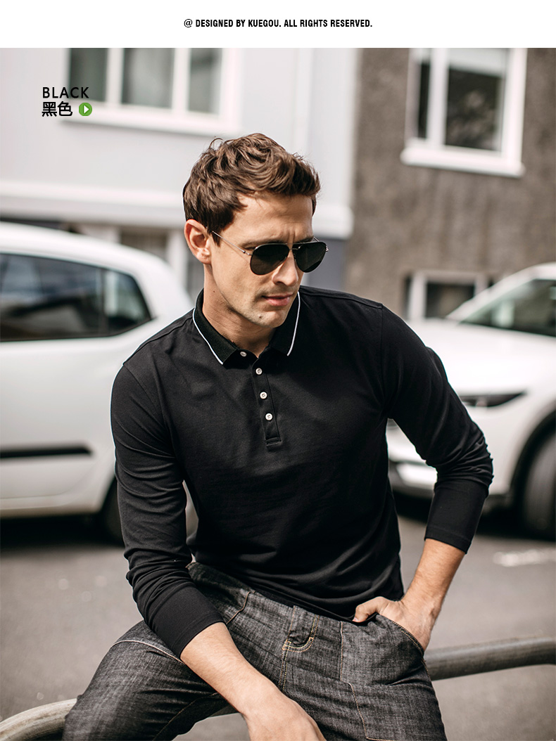 [Giải phóng mặt bằng] Áo thun dài tay nam cho nam đơn giản Slim Fit cổ áo thun mùa thu Bình thường Top 374 áo polo sói