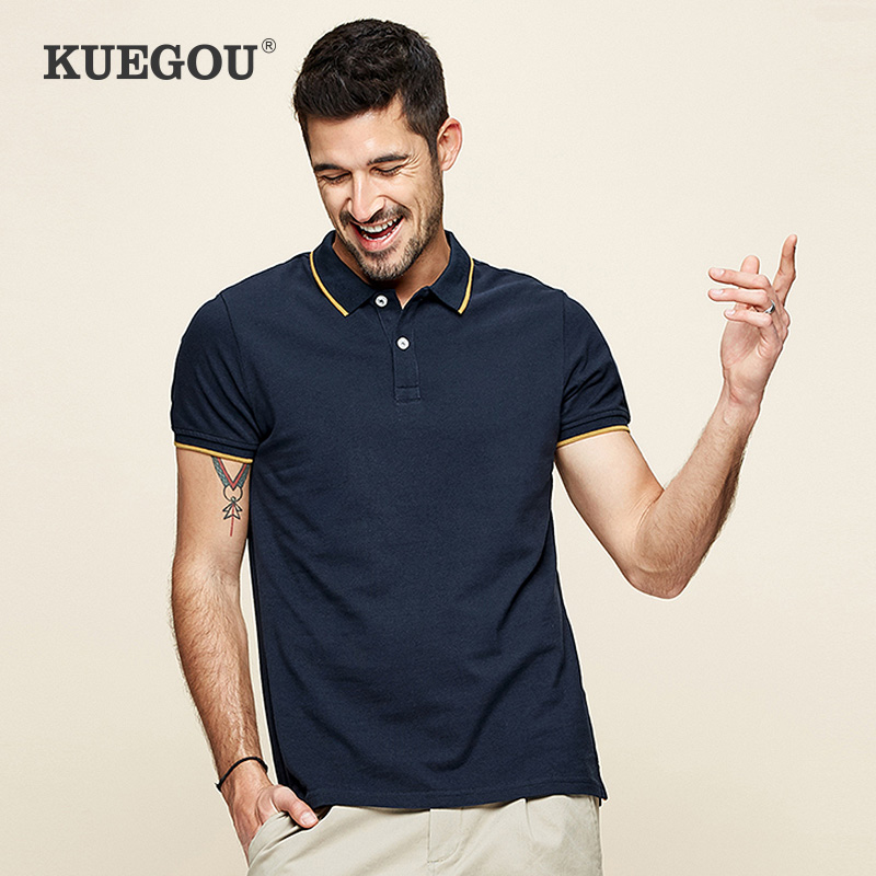 Kuegou men's short-sleeved Polo shirt men's summer casual lapel T-shirt men's cotton fashion clothes 393