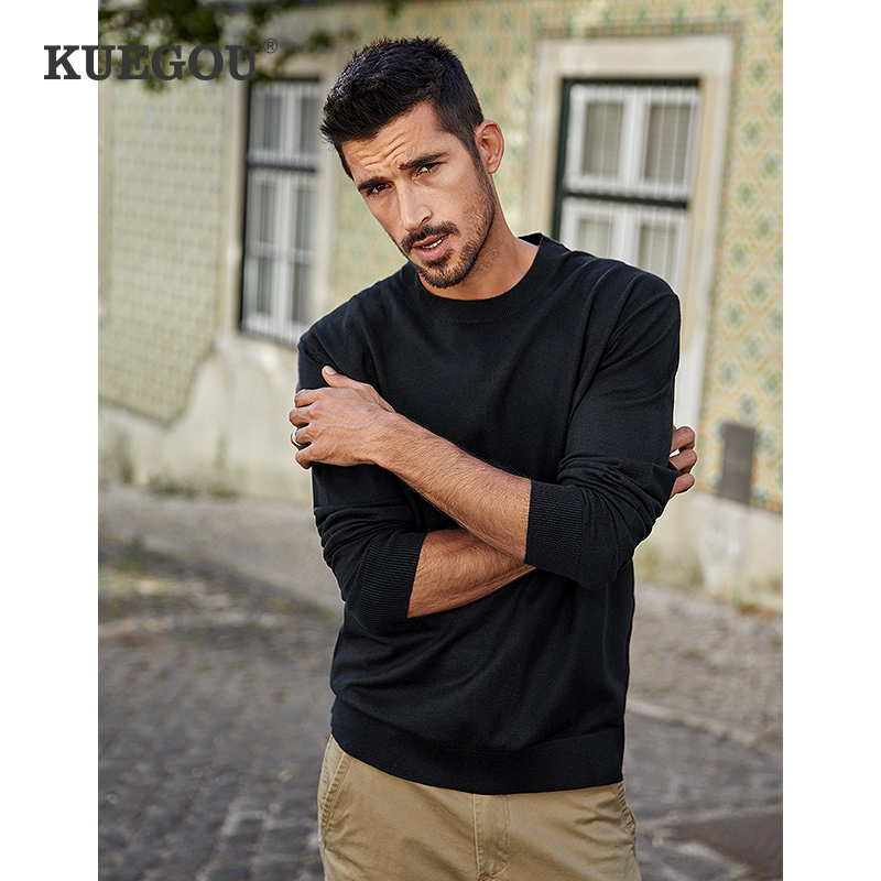 Special price] Men's sweater men's clothing spring set head pure color round collar beating bottom-knit-jersey minimalist sweatshirt 12301