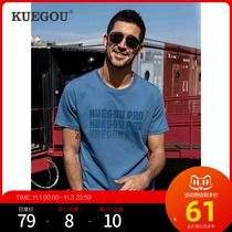 Kuegou new European and American simple letter printing short sleeve T-shirt men summer casual round neck shirt 90022