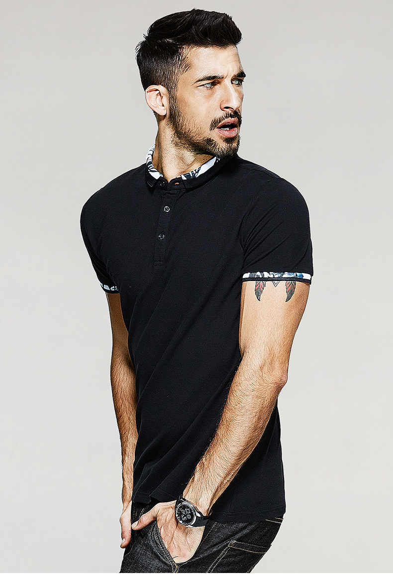 [] Kuegou new men áo ngắn tay nam nam Slim đơn giản màu tương phản ve áo nhỏ 1545 áo polo sói