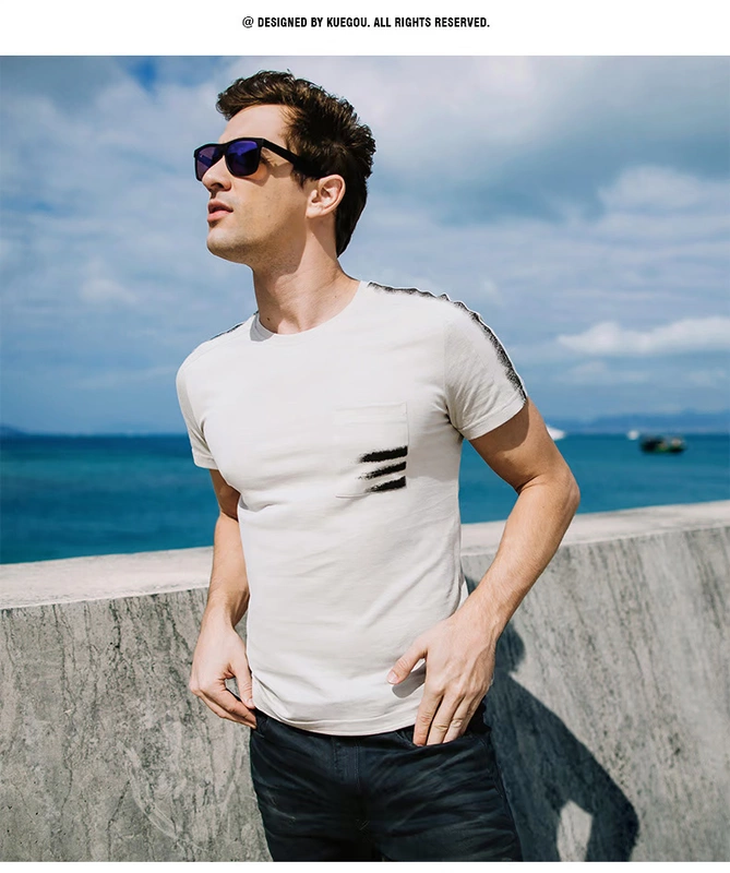 [Giải phóng mặt bằng] Mùa hè 2018 Mới cho nam Kiểu dáng cổ tròn Đầm in ngắn tay áo thun cotton Top 5708 áo thun thể thao nam