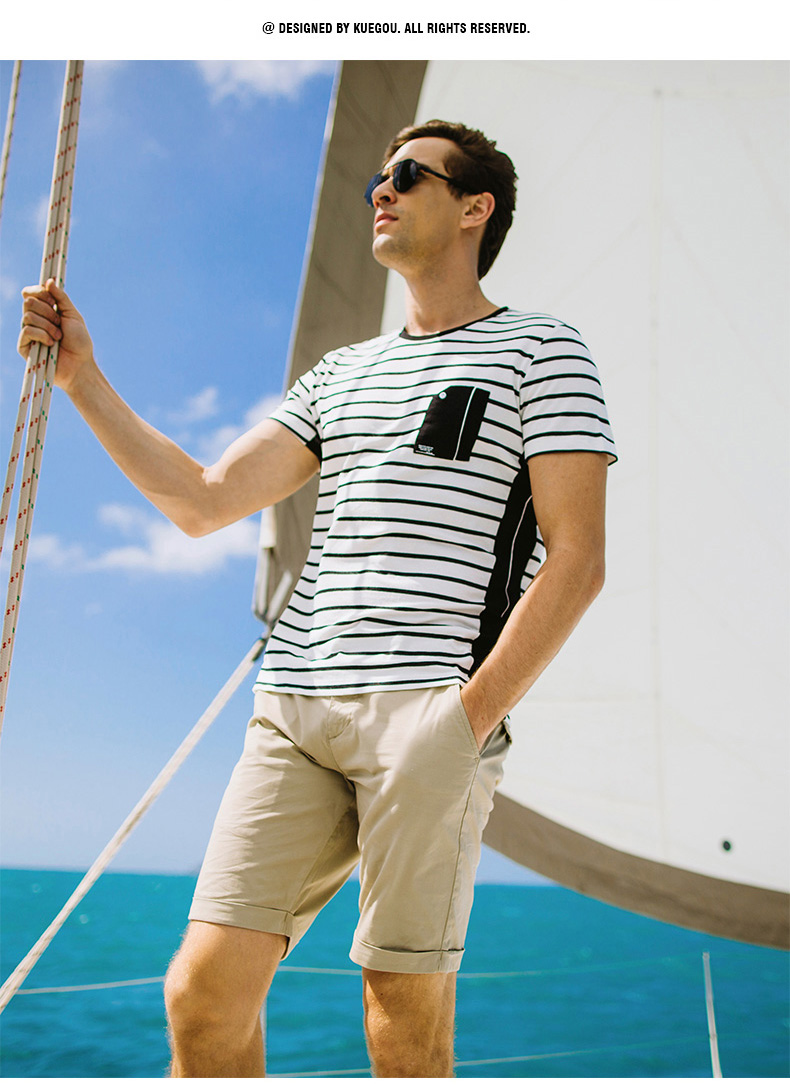 [Giải phóng mặt bằng] mùa hè mới cho nam áo thun ngắn tay nam cổ tròn Slim-fit màu sọc sọc áo thủy triều áo phông nam cao cấp