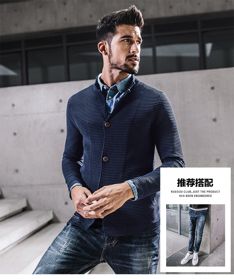 [Giải phóng mặt bằng] Nam Cardigan áo len nam ve áo Slim Knit áo sơ mi nam của Hàn Quốc áo khoác thủy triều 17022