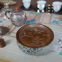 No inkstone handmade copper pot coarse porcelain tea wash pure copper tea tray dry bubble table porcelain painting tea table tea Sea hand engraving