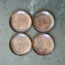 No inkstone pure handmade copper Cup Cup Cup holder pure copper tea tray tea pad pot cushion pot plum bamboo chrysanthemum