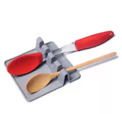 Kitchen silicone scraper rack Soup spoon pad shelf Spoon holder egg beater rack multi-function anti-scalding rack Gray green