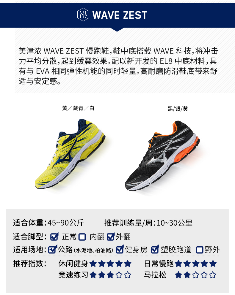 Mizuno Mizuno sốc hấp thụ chống trượt giày chống trượt nam chạy bộ WAVE ZEST J1GR159830 giày đi bộ nữ