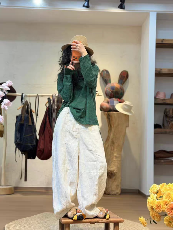 Yimu Plain Jacquard Dark Pattern High-Quality Multi-Knot Linen Pants 2629A