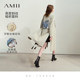 Amii2024 new autumn style flip-up collar, dropped shoulder sleeves, hydrangea print belted jacket, women's high slit top
