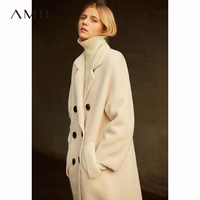 AMII Minimalist Full len lông nữ 2019 Winter New Loose Lập đúp cắt áo dài