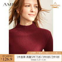 Amii minimalist style red outer pullover sweater womens autumn and winter new semi-high collar bottoming shirt sweater