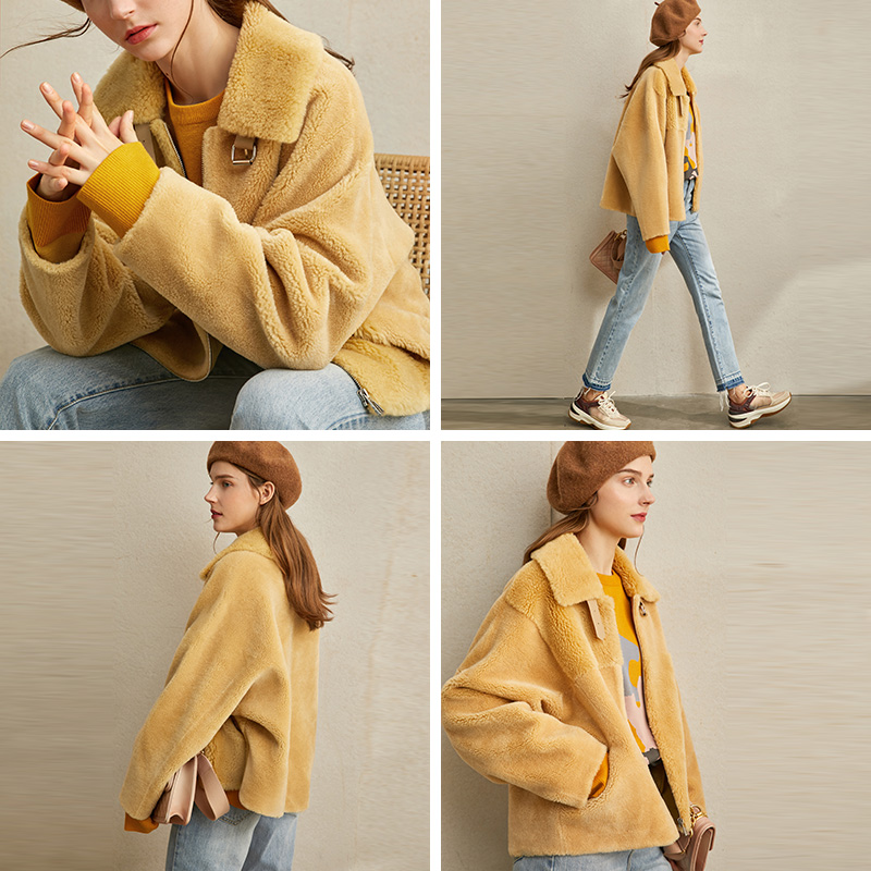 AMII Minimalist 100áo cashmere hạt len ​​lông 2019 mùa đông phụ nữ mới ngắn cashmere áo khoác