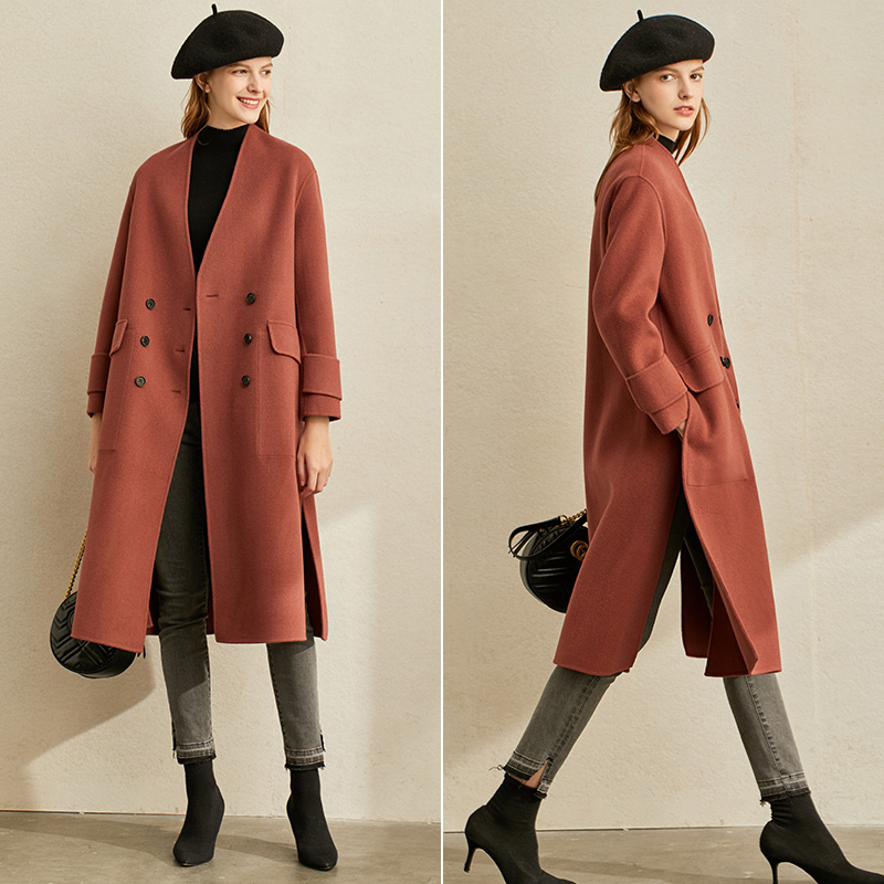 2019 Winter New Loose V Collar Coat dài AMII Minimalist thời trang Vintage len Double-Sided Coat nữ