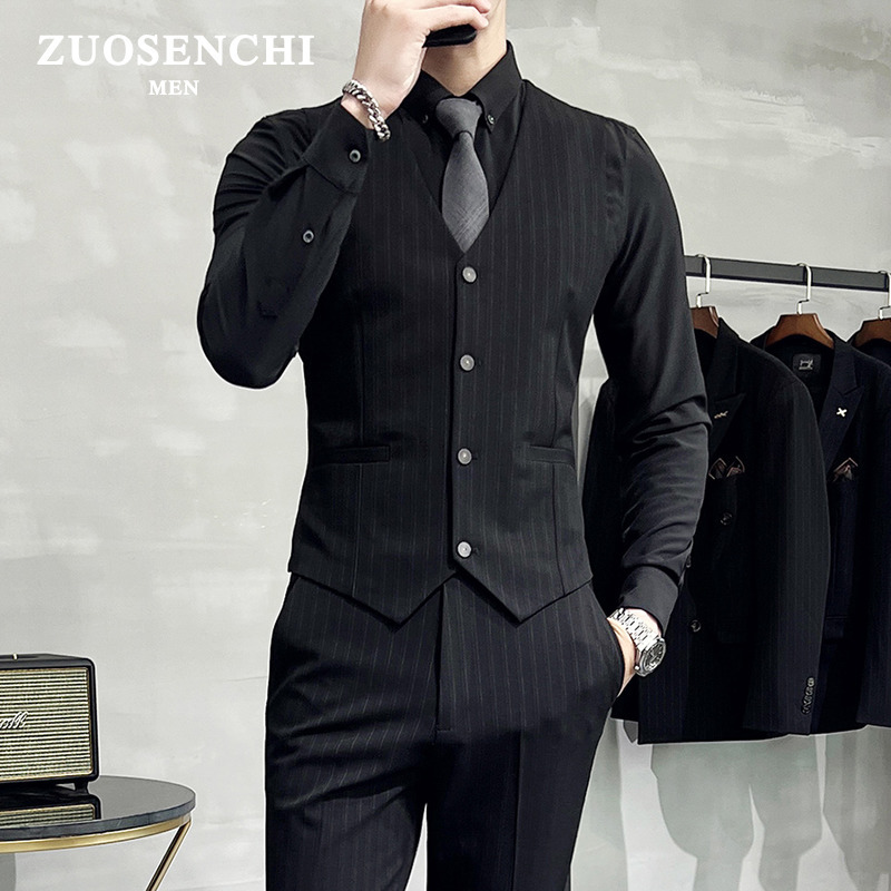 Business Casual Large Size British Striped Suit Vest Men's Suit Slim Fit Professional Work Clothes Wedding Groomsmen Suit Business Casual Large Size British Striped Suit Vest Men's Suit Slim Fit Professional Work Clothes Wedding Groomsmen Suit