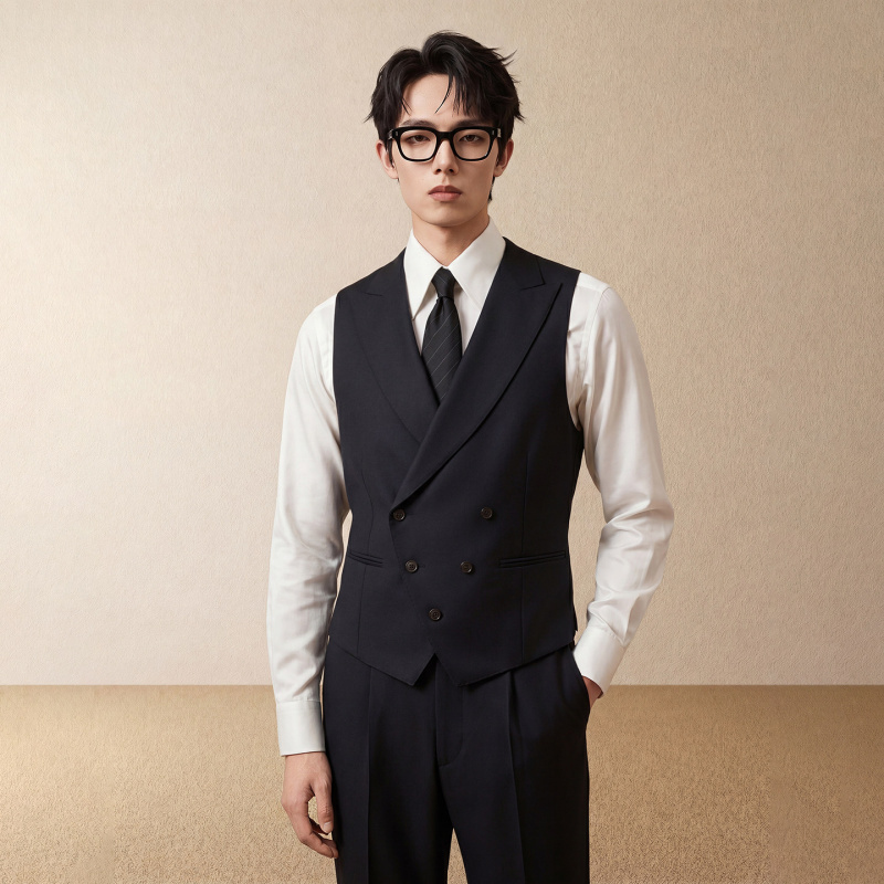 2026 New British Style Double-Breasted Suit Vest Men's Wedding Banquet Groomsmen Suit Slim Fit Vest Trendy 2026 New British Style Double-Breasted Suit Vest Men's Wedding Banquet Groomsmen Suit Slim Fit Vest Trendy