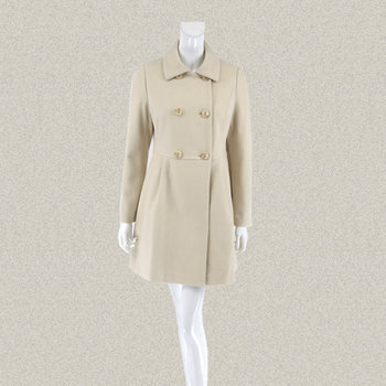 蕾DOW 正品 翻领双排扣中长款OL女冬春羊毛兔毛呢大衣 L5WC68005
