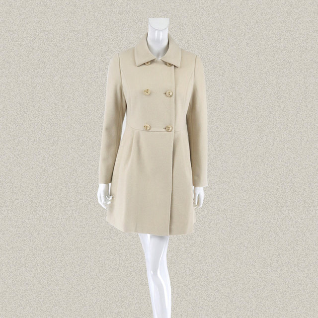 蕾DOW 正品 翻领双排扣中长款OL女冬春羊毛兔毛呢大衣 L5WC68005