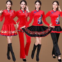 Square dance gold velvet clothing new set long sleeve embroidered dance performance dance costume thick size