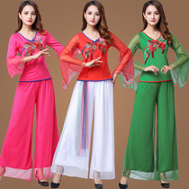 New spring and summer Horn long sleeve National Wind fan dance performance dance performance dance clothes stage performance Women