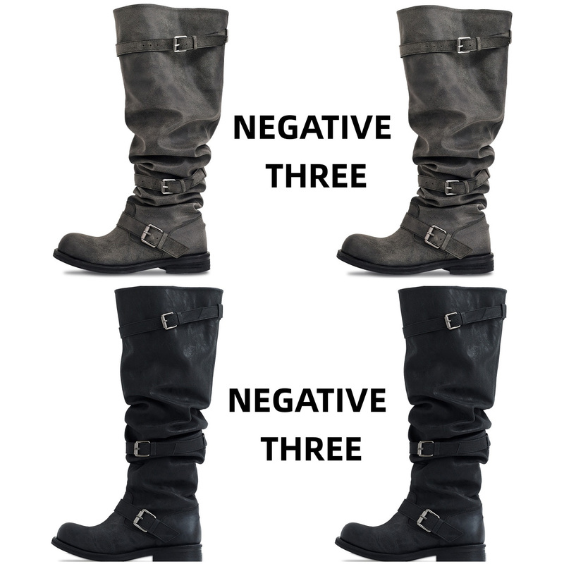 Korean Genuine Negativethree Water-Washed Boots, Zhang Yuanying's Same Style Nt3 Three-Strap Buckle Over-The-Knee Long Women's Boots Korean Genuine Negativethree Water-Washed Boots, Zhang Yuanying's Same Style Nt3 Three-Strap Buckle Over-The-Knee Long Women's Boots