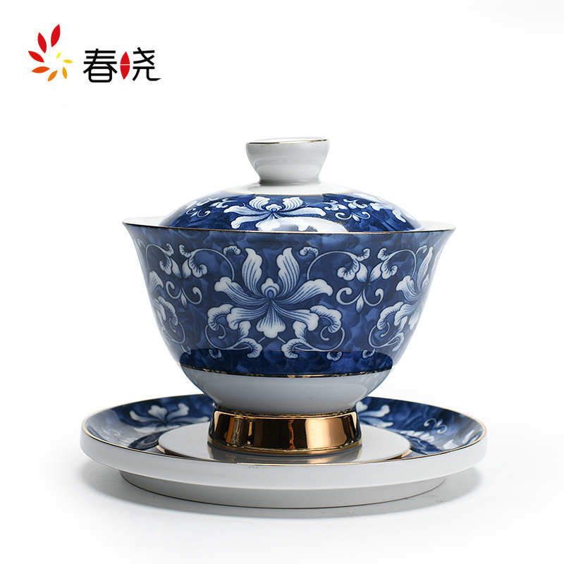 The icing on the cake, the golden blue and white porcelain bowl, the Japanese-style ceramic kung fu tea set, the three-talented bowl, the tea bowl for household tea