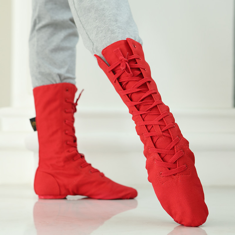 Red Dancing Shoes Canvas Lengthened Jazz Boots Adult Dance Shoes Folk Dance Shoes Men Dance Shoes 1033