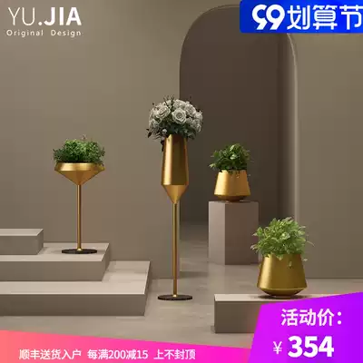 Danish YUJIA European living room flower stand TV cabinet side ornaments balcony golden floor ins flower pot stand light luxury