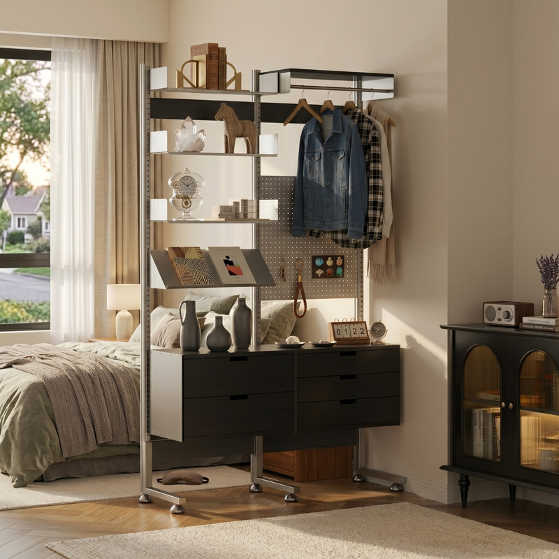 Vitsoe Punch-Free Floor-Standing Stainless Steel Storage Rack Living Room Entrance Partition Multi-Functional Bookshelf Storage Display Rack Vitsoe Punch-Free Floor-Standing Stainless Steel Storage Rack Living Room Entrance Partition Multi-Functional Bookshelf Storage Display Rack