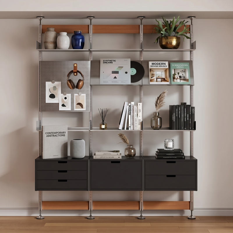 Vitsoe Stainless Steel Floor-To-Ceiling Living Room Partition Shelf Decorative Display Rack Combination Bookshelf Storage Rack Vitsoe Stainless Steel Floor-To-Ceiling Living Room Partition Shelf Decorative Display Rack Combination Bookshelf Storage Rack