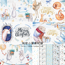 Hand-painted watercolor Christmas animal fox rabbit bear childrens card background PSD PNG free design vector