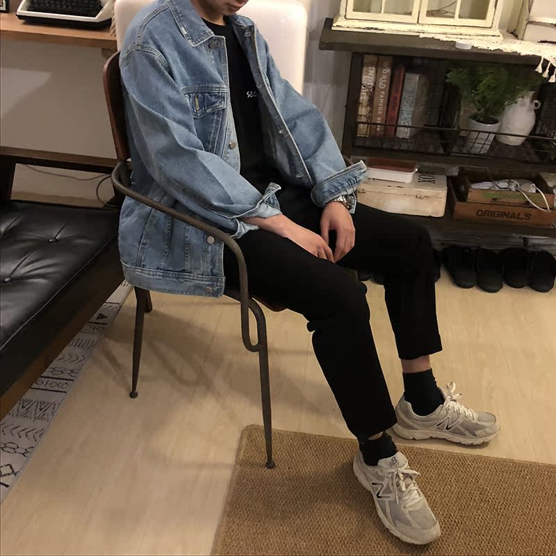 Xiao Ming bene spring phiên bản mới của Hàn Quốc của áo khoác denim đơn giản gió giản dị áo khoác nam - Cao bồi quần baggy nam