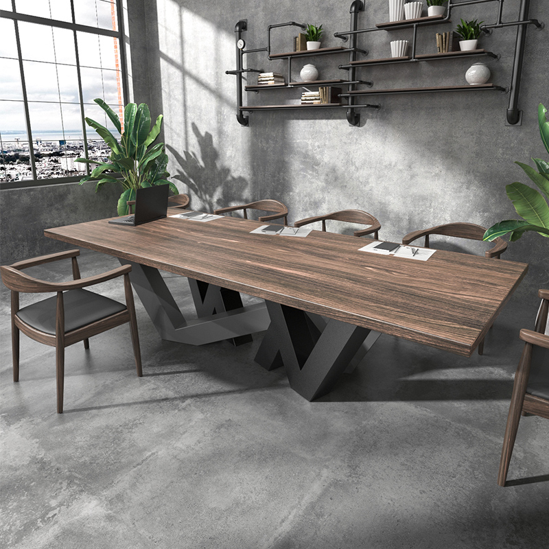 Industrial Wind Solid Wood Meeting Table Iron Art Loft Office Company Negotiate Table And Chairs Combine Large Strip Table
