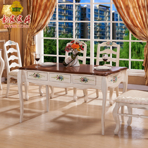 Hand-painted dining table Mediterranean painted dining table six drawers storage dining table and chairs solid wood dining table American dining table