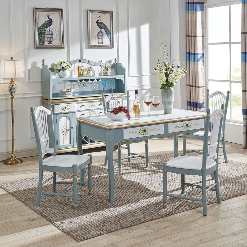 Dining tables and chairs American country furniture Mediterranean painting table four pumped storage dining tables and chairs chair