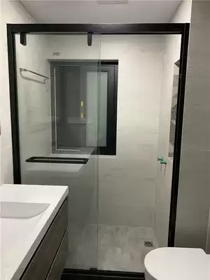Shunxiang Anju narrow and thin edging black frame 304 stainless steel word shower room south glass sliding door Pacific Insurance